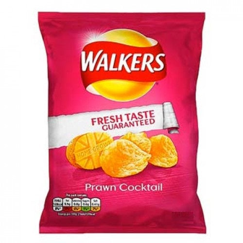 Walkers Prawn Cocktail Crisps 25 g small pack lunch snack Chips and Crisps Lunch Snack Size Chip Packets Crunchy Savoury and Spicy Snacks