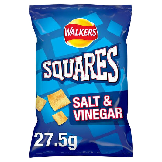 Walkers Squares Salt and Vinegar Crisps 22 g small pack square-cut crisps lunch snack Chips and Crisps Lunch Snack Size Chip Packets Crunchy Savoury and Spicy Snacks