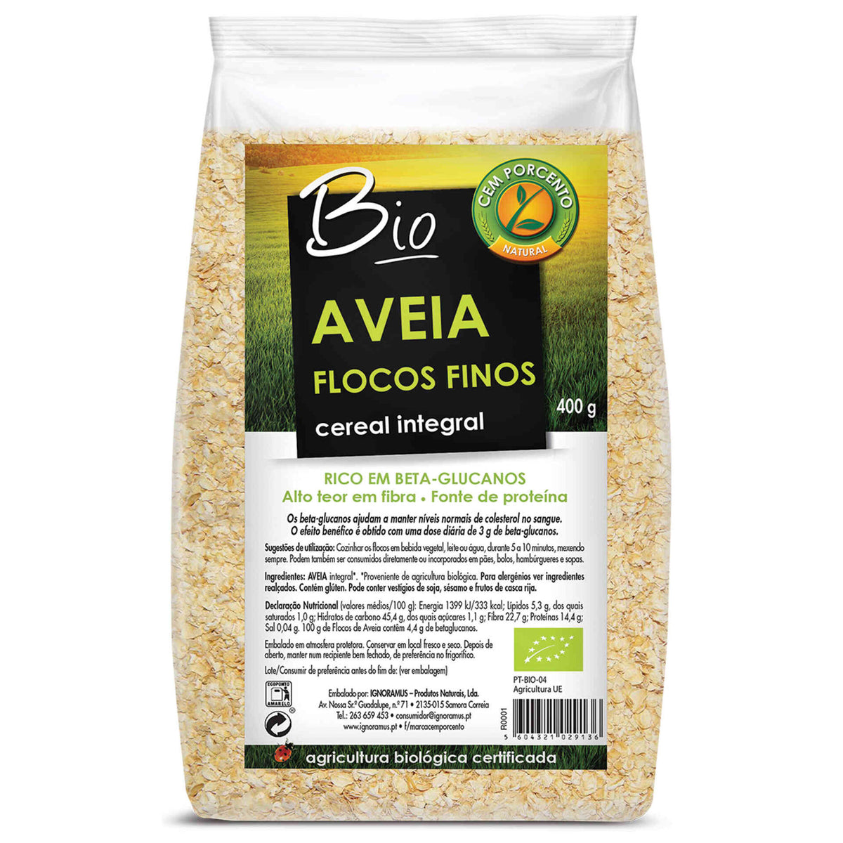 Cem Porcento Wholegrain Fine Oat Flakes 400g