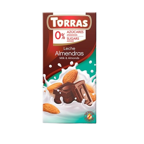 Milk Chocolate and Almonds, No Sugar Alternative to Canderel 75 grams Torras