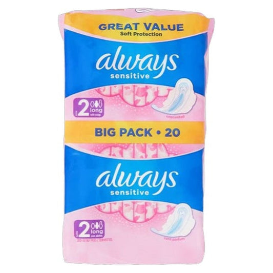 Always Sensitive Long Size 2 Pads with Wings Pack of 20