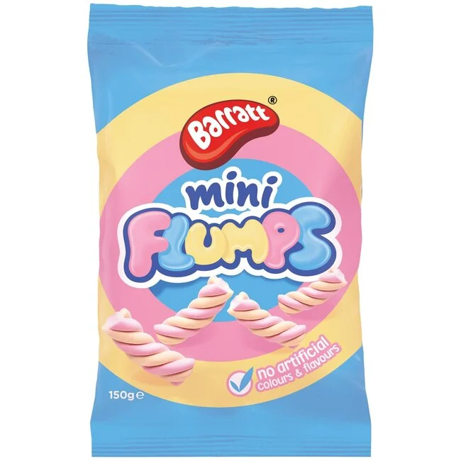 barratt mini flumps 150g soft fluffy marshmallow twists classic british sweet shop marshmallow candy bag