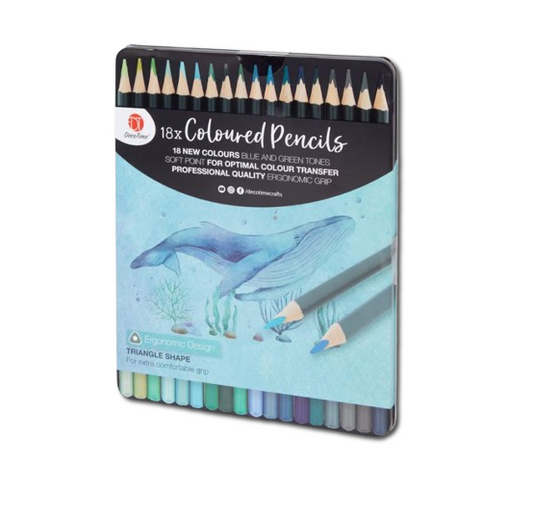 Colored Drawing Pencils 18 Set Blue and Green Tones