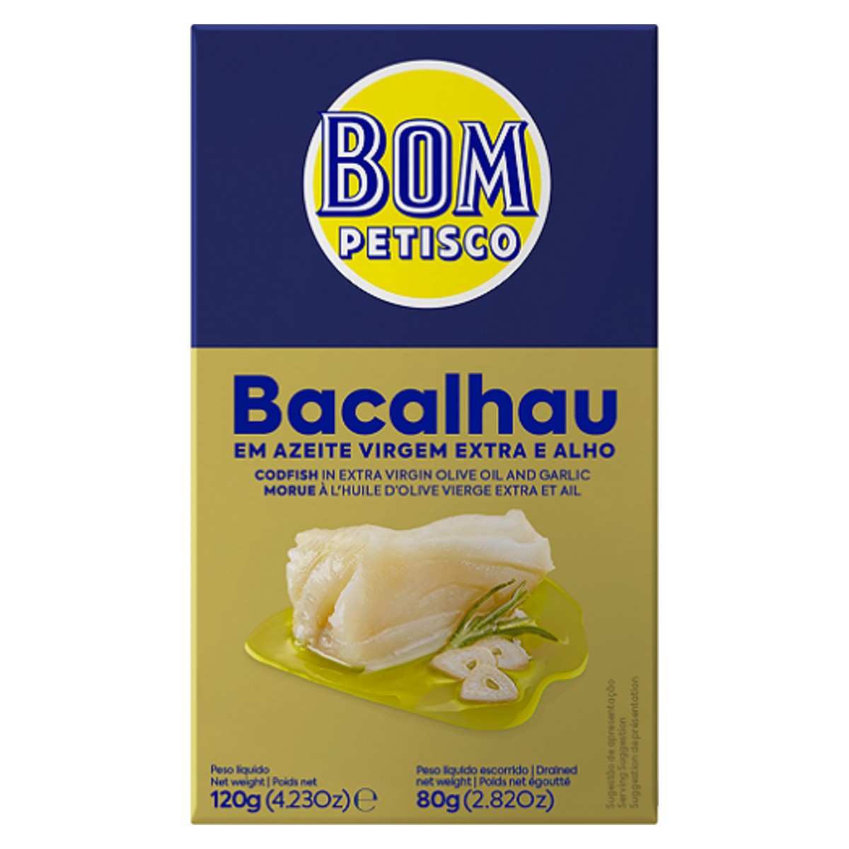 Bom Petisco Cod in Extra Virgin Olive Oil and Garlic 120g