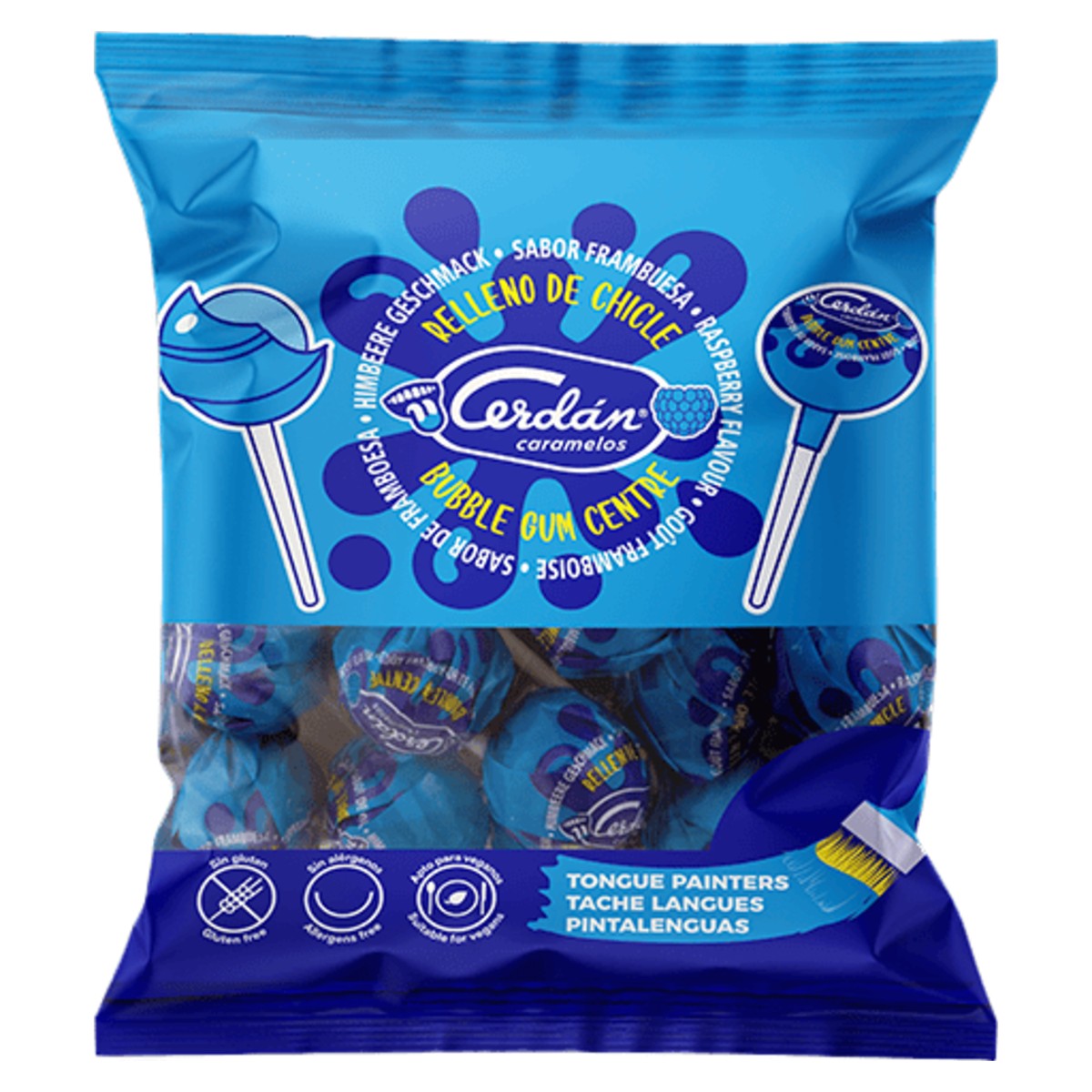 Cerdán Raspberry Lollipop with Bubble Gum Centre 15.5g