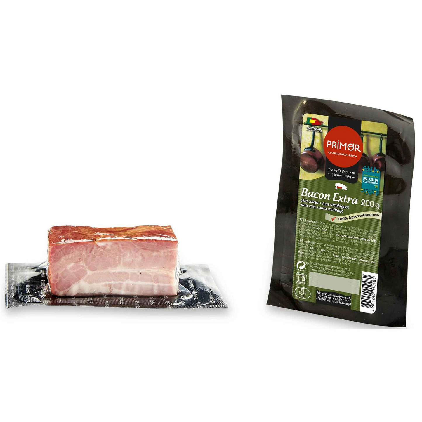 extra bacon nacos porminho 200g portuguese cured bacon pieces smoked pork deli meat