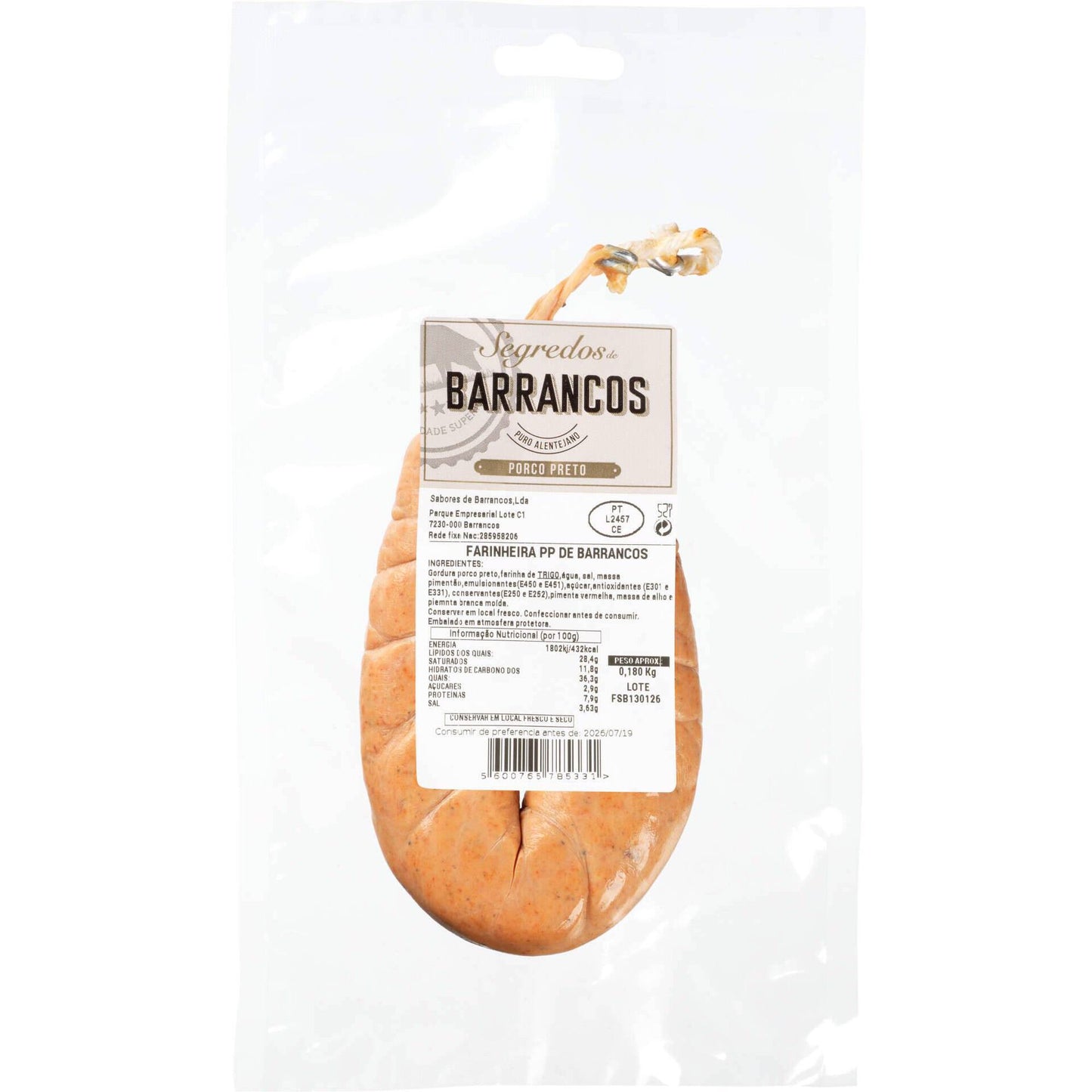 farinheira de porco preto segredos de barrancos 180g portuguese black pork sausage iberian deli meat