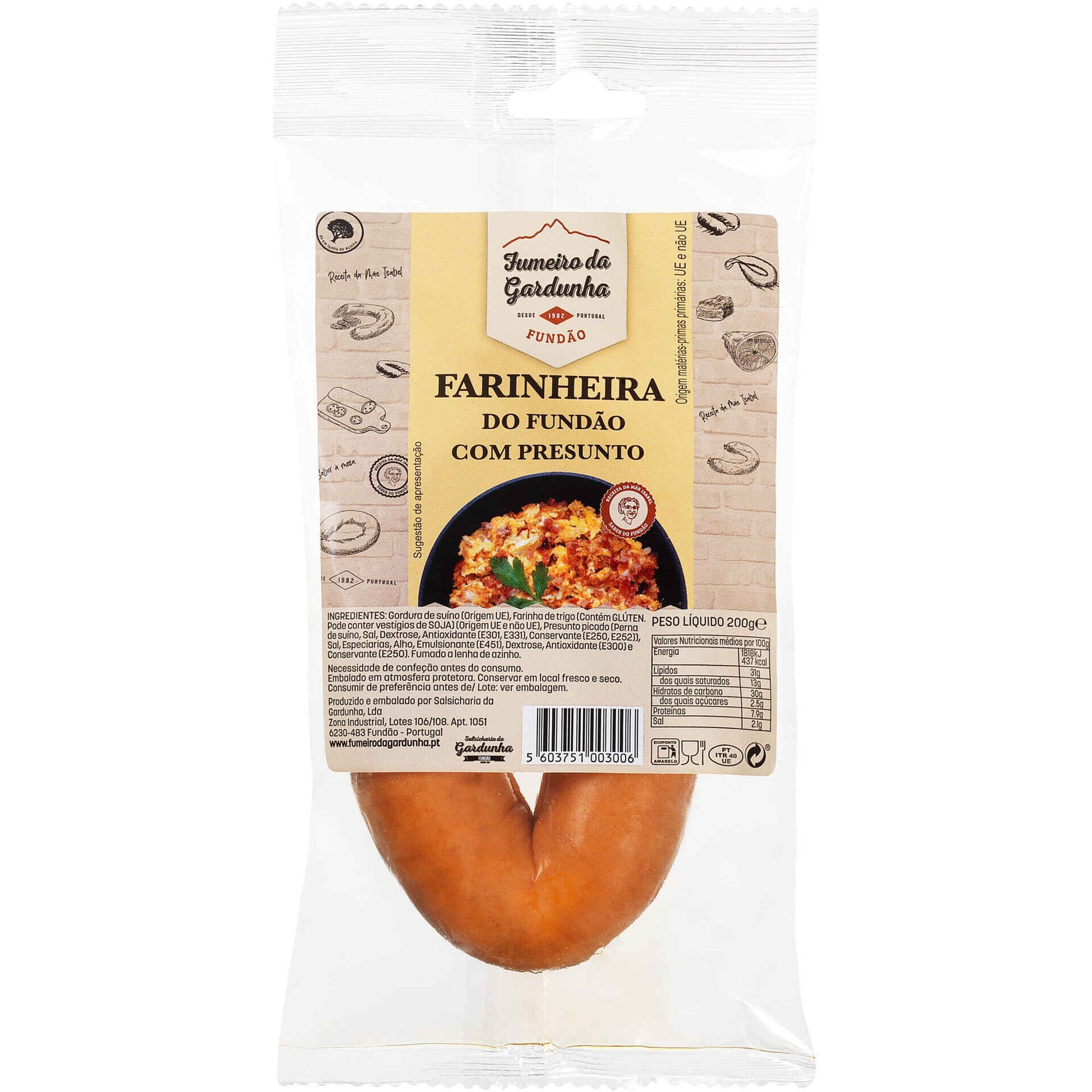 farinheira do fundao with smoked ham 200g fumeiro da gardunha portuguese smoked sausage deli meat