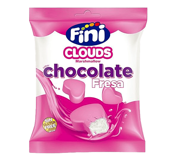 fini clouds chocolate strawberry hearts 80g marshmallow foam sweets heart shaped chocolate strawberry candy