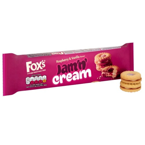 foxs jam and creams 150g sandwich biscuits fruity jam vanilla cream british classic