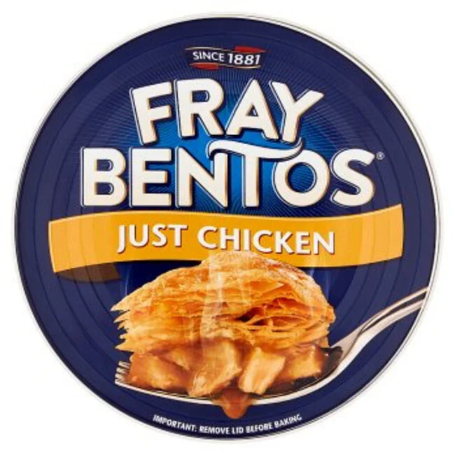 fray bentos just chicken pie 425g british ready meal canned chicken pie puff pastry comfort meal pantry dinner