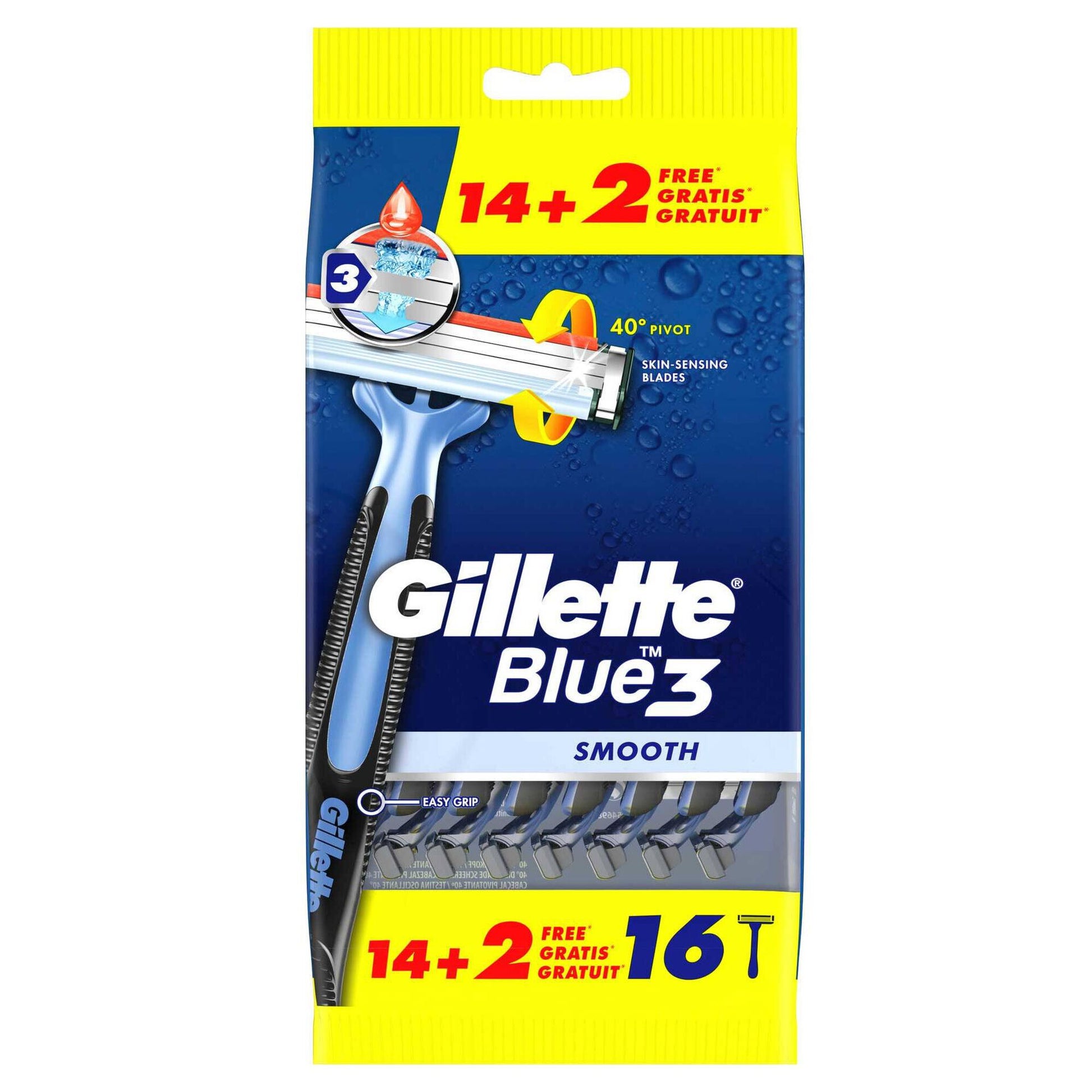 gillette blue3 smooth disposable blades pack of 16 triple blade razors shaving grooming personal care value pack