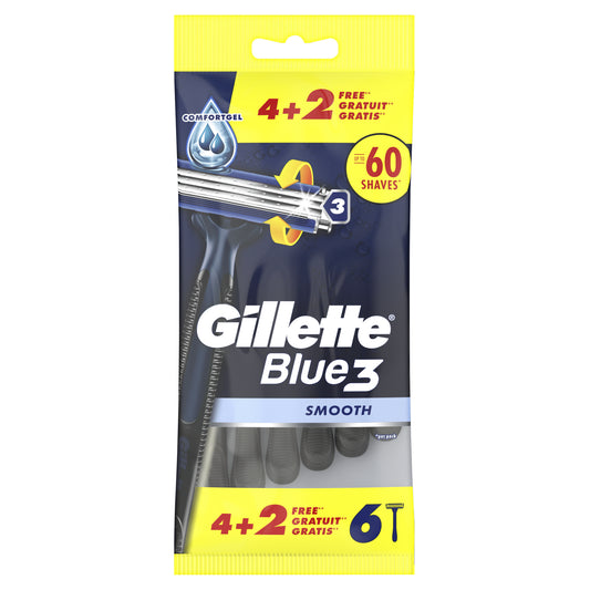 gillette blue3 smooth disposable blades pack of 6 triple blade razors shaving grooming personal care