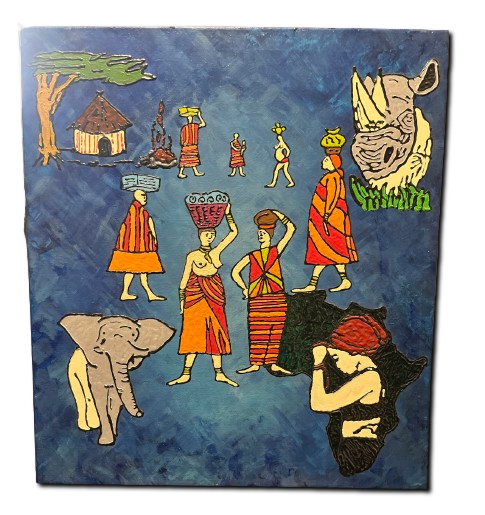 hand painted african heritage canvas 45x50cm textured 3d wall art cultural narrative elephant rhino artwork