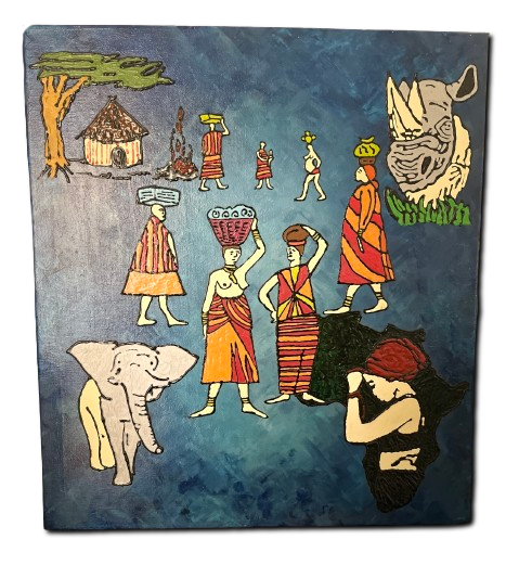 hand painted african heritage canvas 45x50cm textured 3d wall art cultural narrative elephant rhino artwork