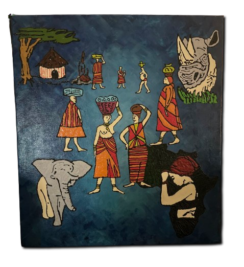 hand painted african heritage canvas 45x50cm textured 3d wall art cultural narrative elephant rhino artwork