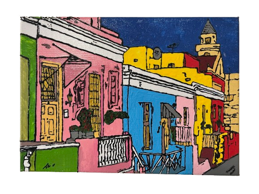 hand painted cape town street canvas 25x35cm bo kaap colorful houses textured wall art home decor