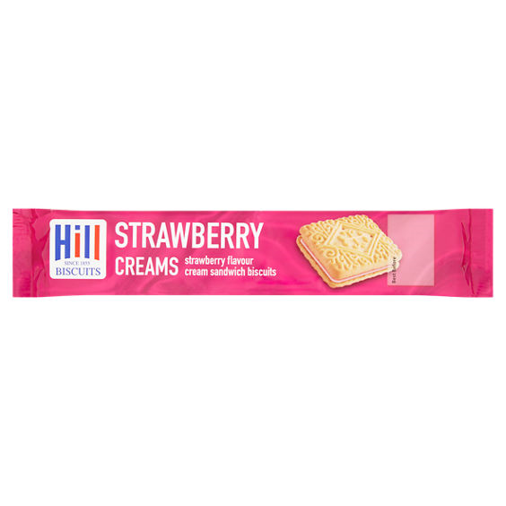 hills strawberry creams 150g crunchy biscuits strawberry cream centre sweet snack