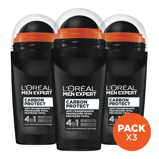 loreal men expert carbon protect roll on deodorant 3 x 50ml mens grooming personal care