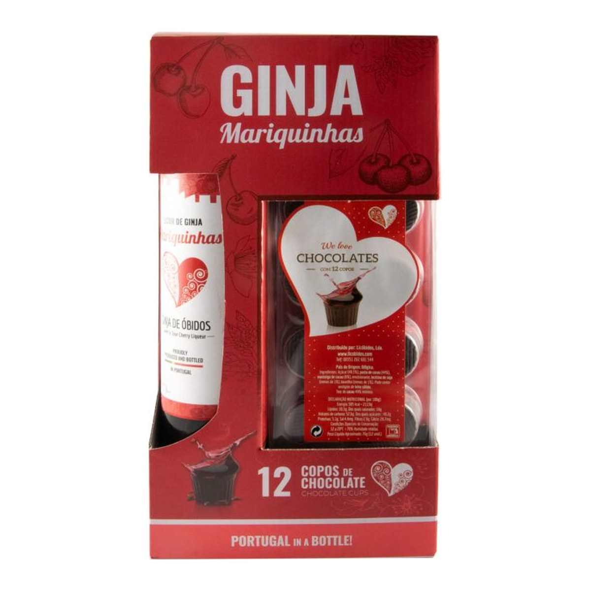 Mariquinhas Ginja de Óbidos 500ml with 12 Chocolate Cups 18% ABV