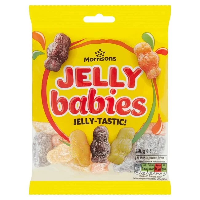 morrisons jelly babies 190g fruity soft jelly sweets sugar coated classic british sweet shop candy bag