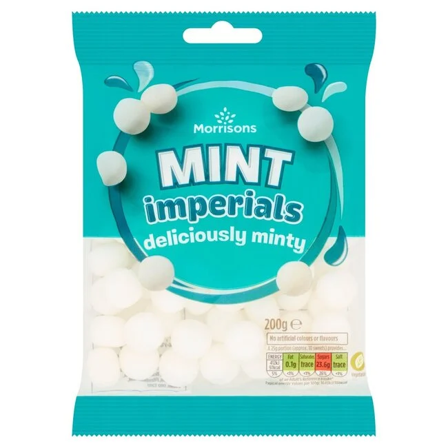 morrisons mint imperials 200g peppermint mint sweets crisp traditional white mint candy