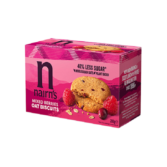 nairns breakfast oat biscuits blueberry raspberry 160g fruity oat biscuit snack