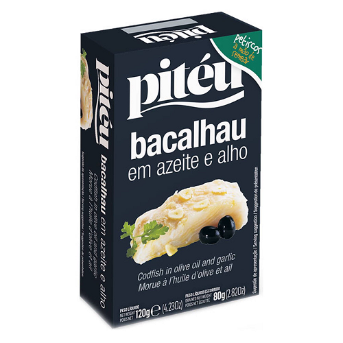 piteu cod olive oil garlic 120g tinned bacalhau preserved cod garlic oil seafood