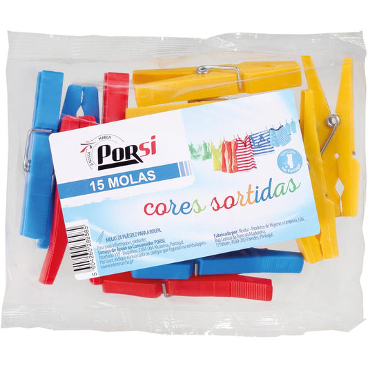 Plastic Clothes Pegs Assorted Colours Pack of 15