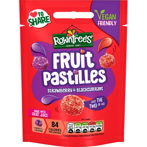 rowntrees fruit pastilles strawberry blackcurrant 143g vegan chewy sweets british fruit candy sugar coated sweets