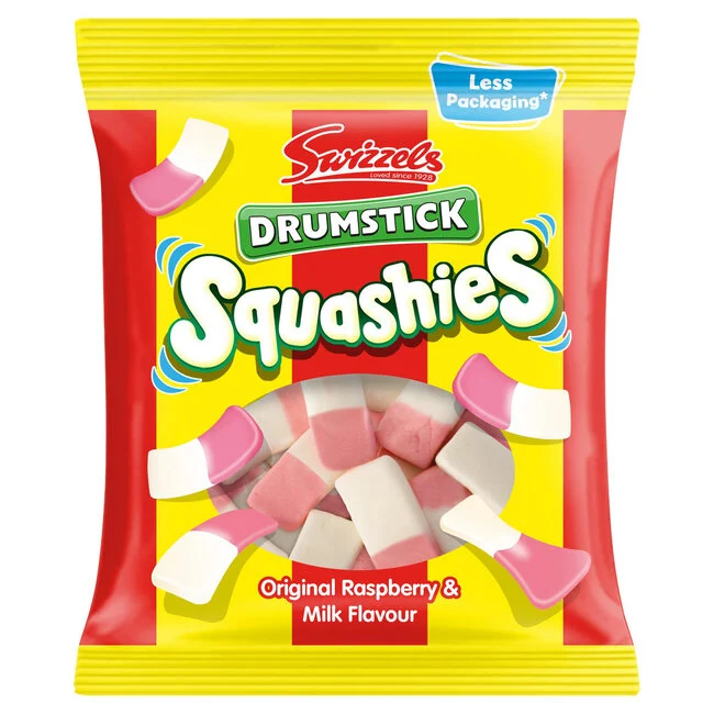 swizzels squashies drumstick original 120g raspberry milk flavour chewy foam sweets british candy