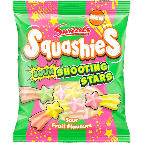 swizzels squashies sour shooting stars 120g british sour chewy sweets candy bag fruit flavoured foam sweets