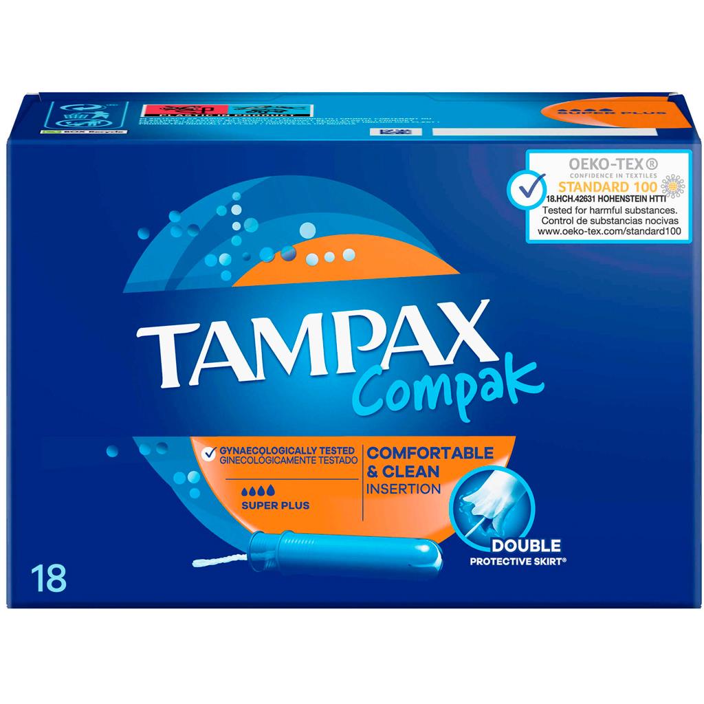 Tampax Compak Super Plus Tampons with Applicator Pack of 18