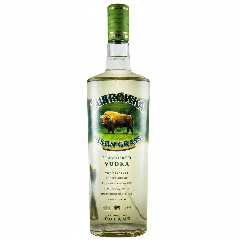 Żubrówka Bison Grass Vodka 1L 40% ABV Polish herbal flavoured vodka with bison grass for apple juice serves and cocktails