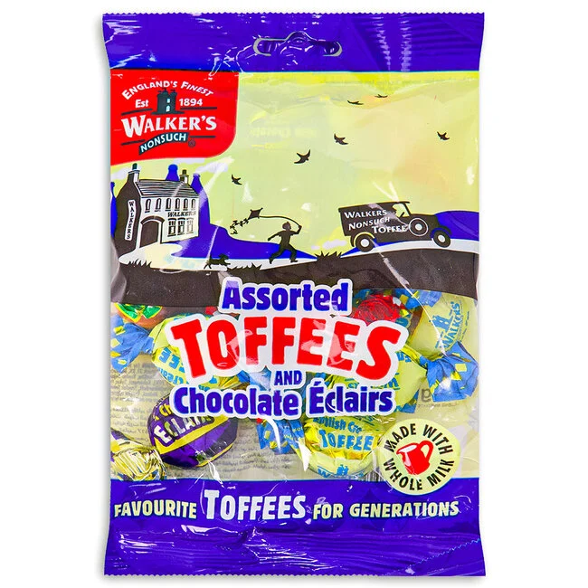 walkers assorted toffees and chocolate eclairs 150g british wrapped retro sweets creamy toffee chocolate candy bag