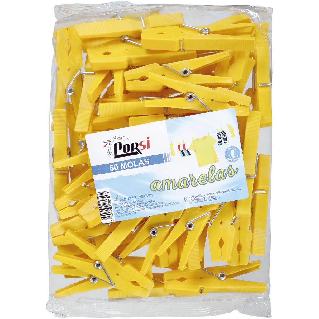 Yellow Plastic Clothes Pegs Pack of 50