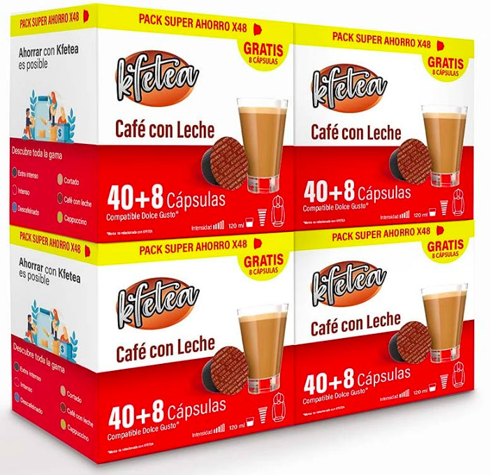 Café con leche Kfetea 4 cajas de 48 cápsulas compatibles Dolce Gusto