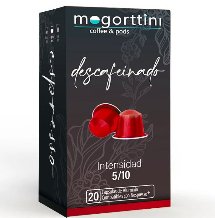 Mogorttini descafeinado, caja de 20 cápsulas. Compatible con Nespresso. 