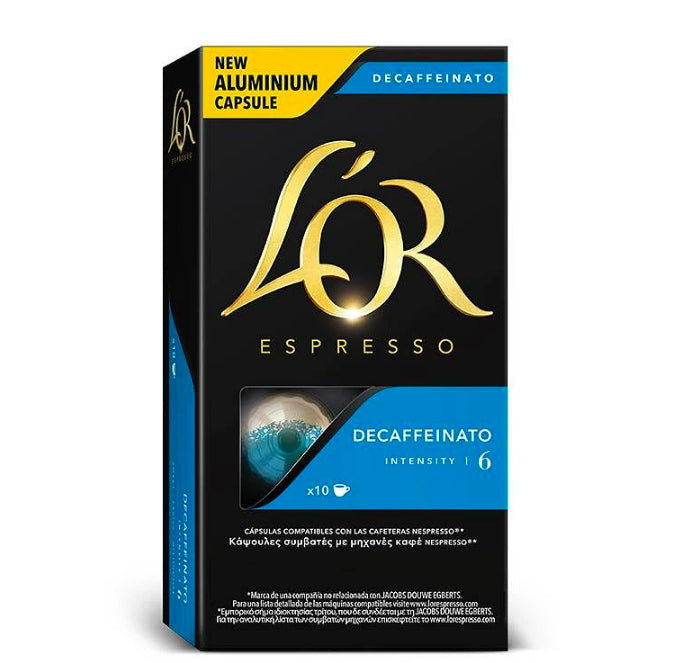 Descafeinado L'OR, caja de 10 cápsulas compatibles con Nespresso 
