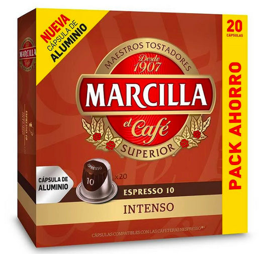 Intenso Marcilla, 20 cápsulas de aluminio compatibles con Nespresso 