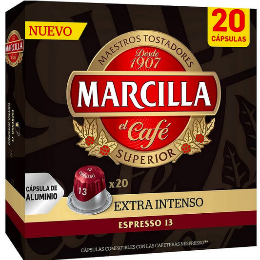 Marcilla Extra Intensa, 20 cápsulas de aluminio compatibles con Nespresso 