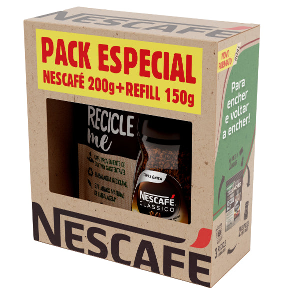 Garrafa de café instantâneo clássico e pacote de recarga Nescafé