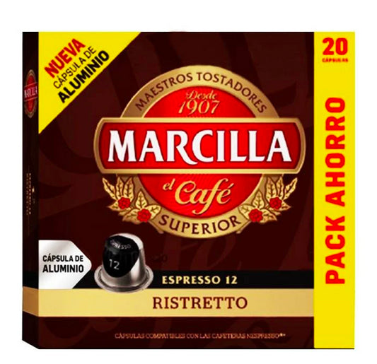 Ristretto Marcilla, 20 cápsulas de aluminio compatibles con Nespresso 