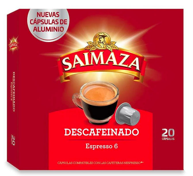 Descafeinado Saimaza, 20 cápsulas de aluminio compatibles con Nespresso 
