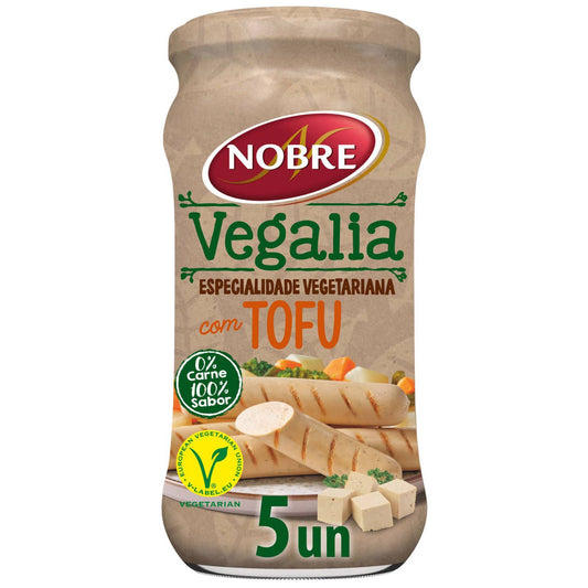 Salsichas Veganas de Tofu com Ervas Finas Garrafa 5 unidades Sem Glúten Noble Vegalia 360g