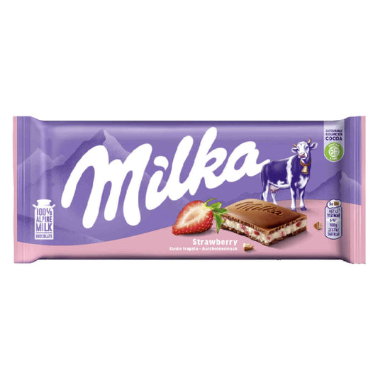 Tableta de Chocolate con Leche con Fresa y Yogurt Milka 100 gramos