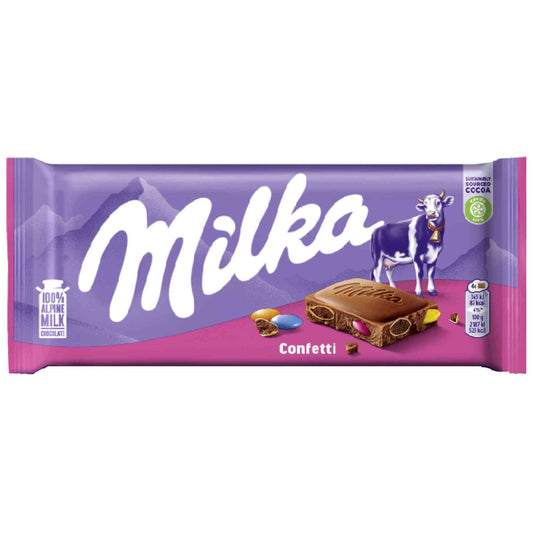 Tablete de confete de chocolate Milka 100 gramas