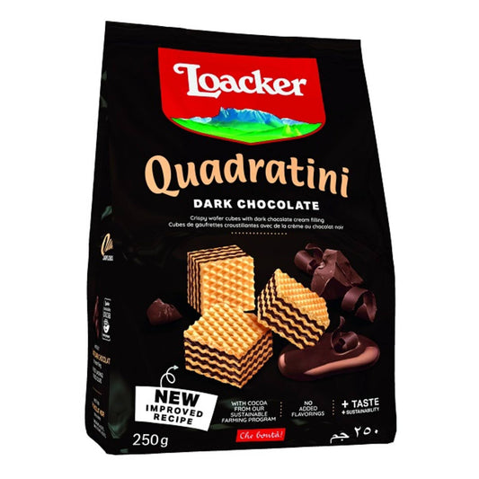 Biscoitos Wafer Quadratini com Chocolate Amargo 250 gr