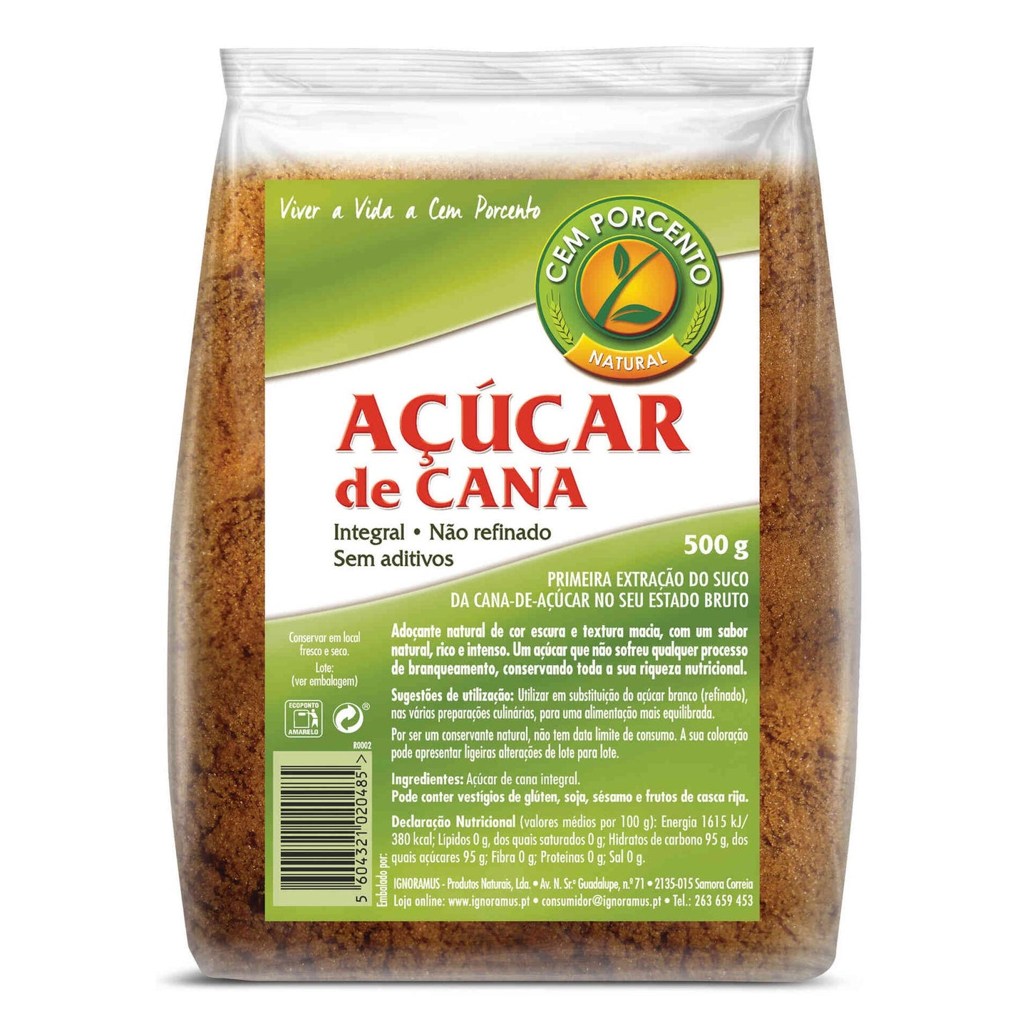 Açúcar de Cana Integral Cem Porcento Natural emb. 500 gramas