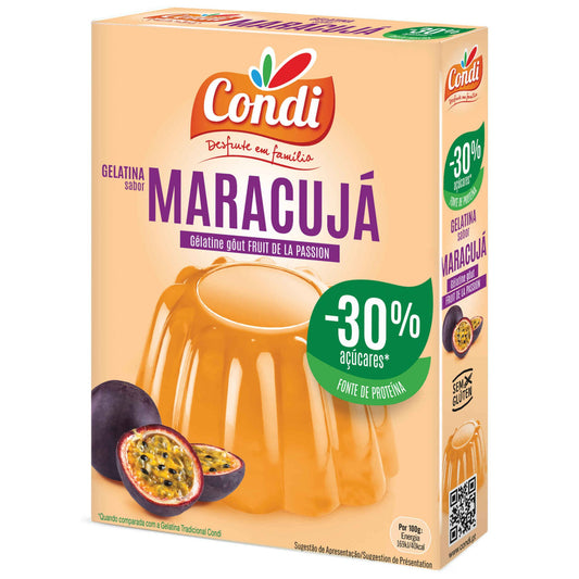 Gelatina em Pó de Maracujá -30% Açúcar Condição emb. 114 gramas